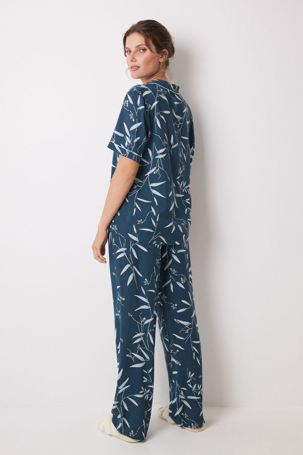 Womensecret Viscose shirt pajamas with green leaves green