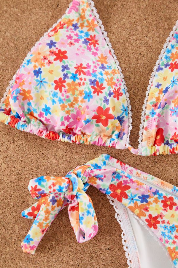 Trendyol Floral print straight bikini set printed