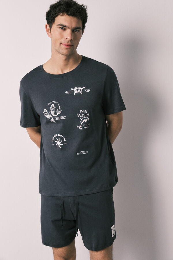 Women'secret Navy cotton men's short pyjamas black