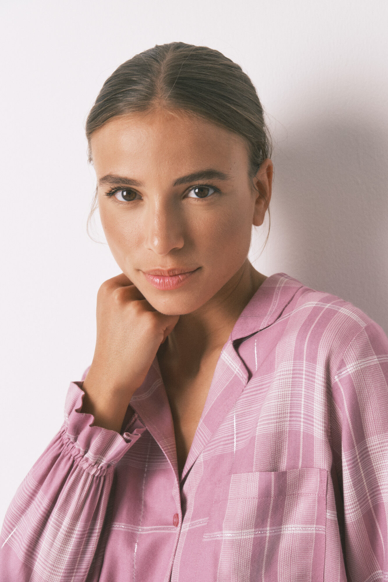 Women'secret Roze karirana viskozna dugačka ko&scaron;ulja pidžama