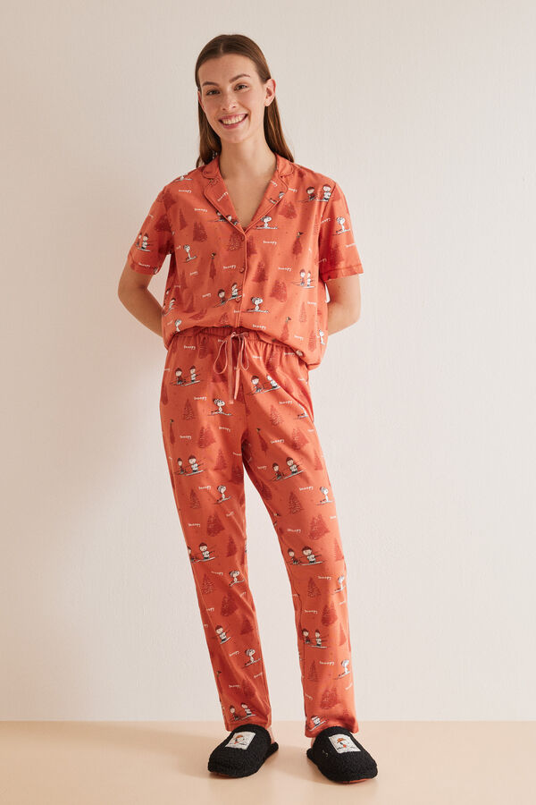 Womensecret Snoopy-mintás, inges pizsama 100% pamutból piros