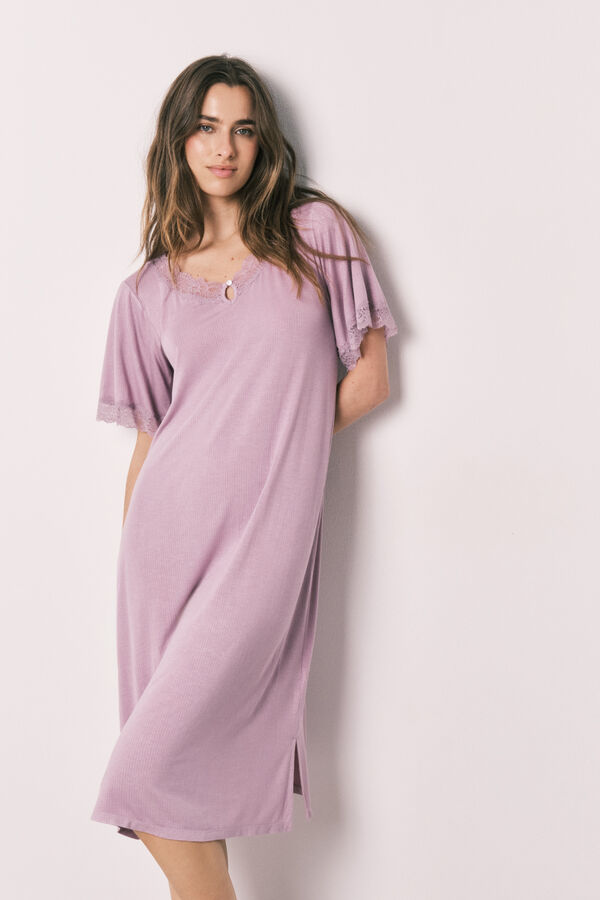 Women'secret Pink viscose soft touch long nightgown pink