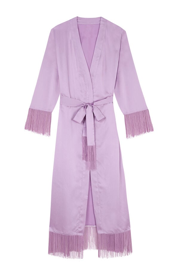 Womensecret Robe comprido cetim franjas lilás rosa