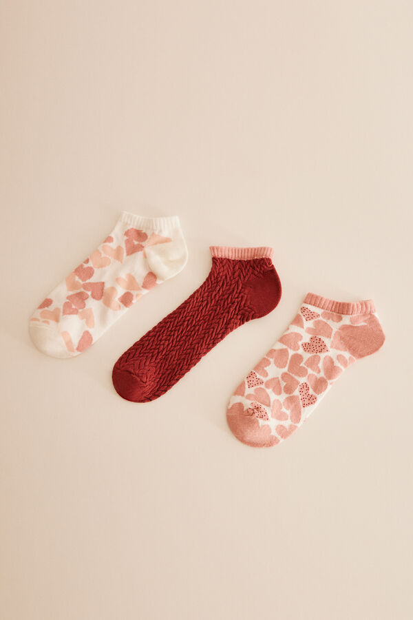 Womensecret 3er-Pack kurze Socken Baumwolle Herzen mit Print