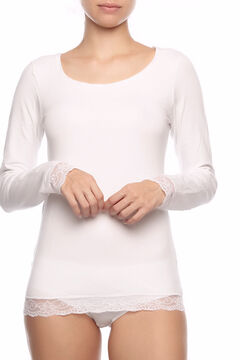 Womensecret Women's thermal round neck long-sleeved T-shirt blanc