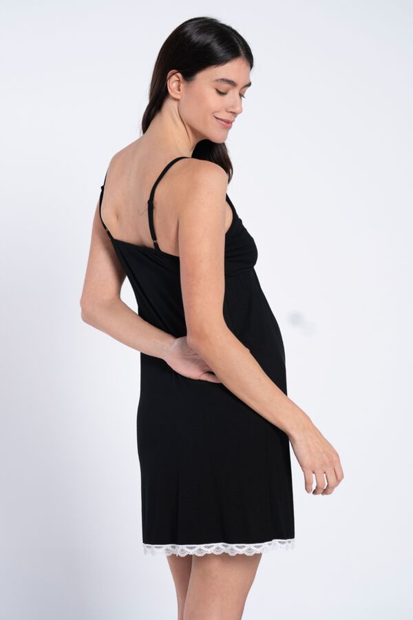 Ohma! Nursing nightgown with contrast lace black