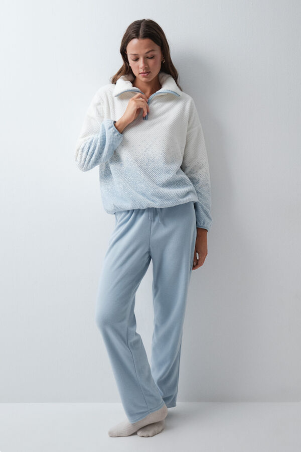 Women'secret Blue fleece long pyjamas print blue