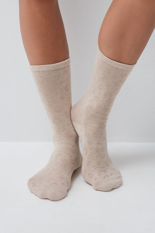 Women'secret Brown animal print 3 pack long socks nude