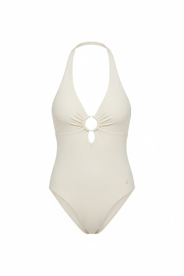 Women'secret White deep neckline shaping swimwear beige