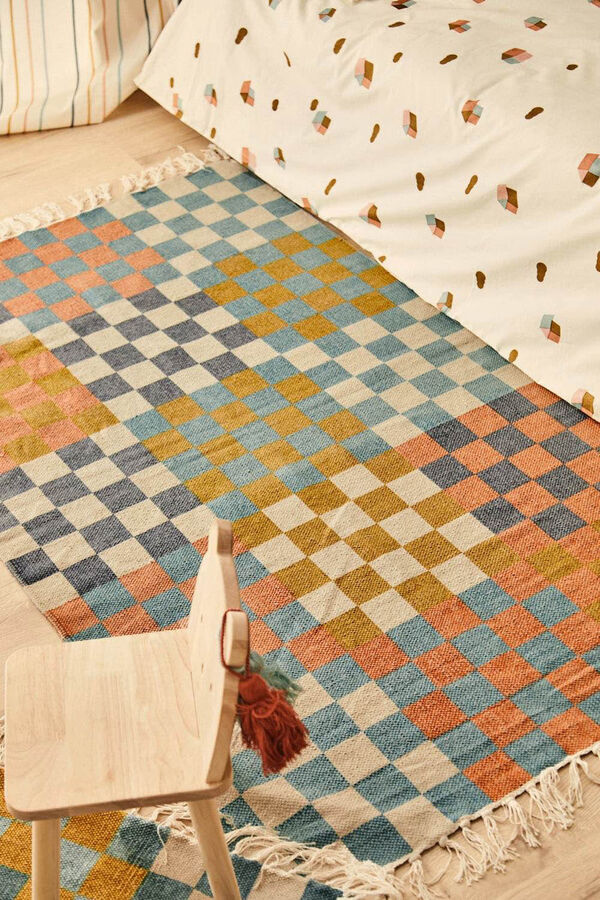 Calma House Pool Check Dhurrie Rug printed