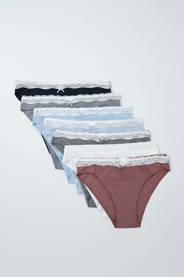 Women'secret Pack 7 bragas cl&aacute;sicas algod&oacute;n lisas encaje white