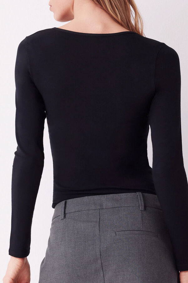 Womensecret Women's thermal V-neck long-sleeved T-shirt noir