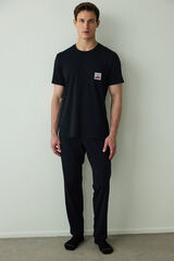 Penti Conjunto de pijama de manga calções com slogan masculino Car preto