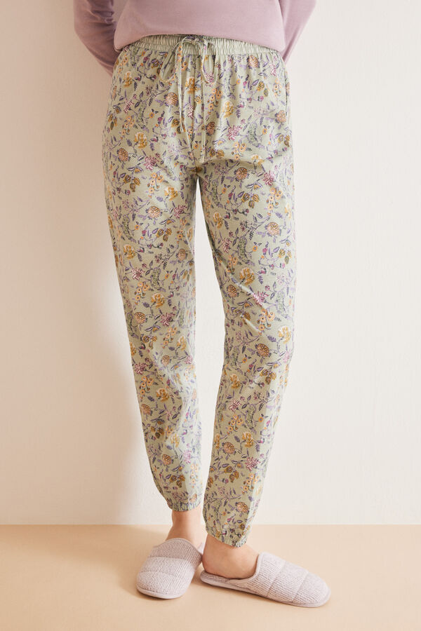 Womensecret Pantalon pyjama long 100 % coton skinny à fleurs vert