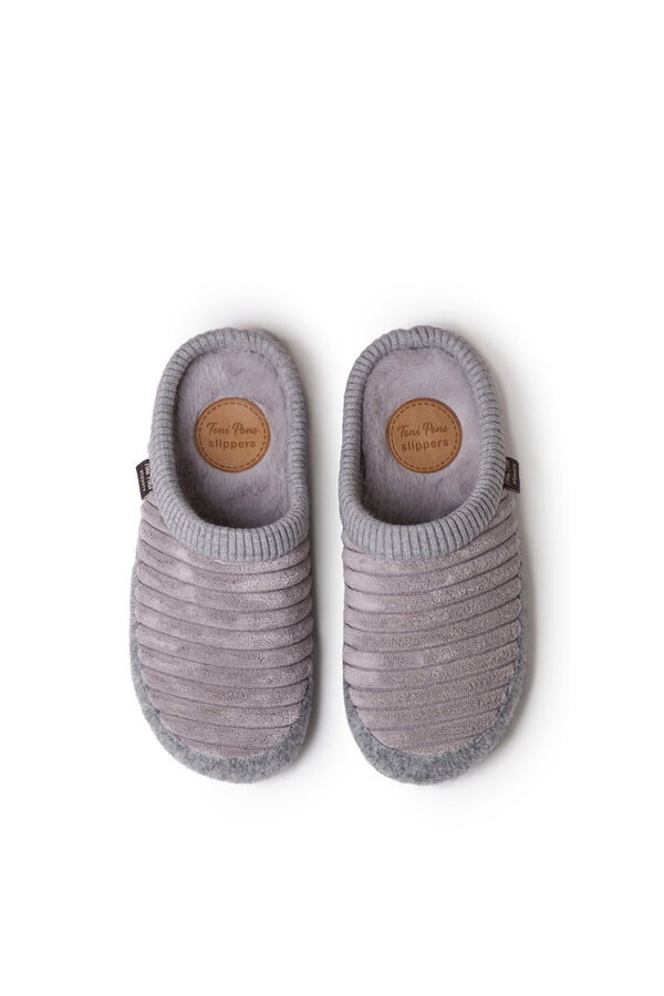 Womensecret Women's felt and faux fur slippers in ecru  gris