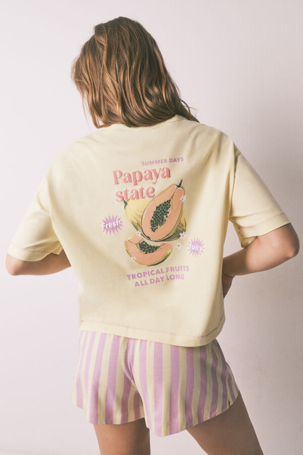 HI&BYE Pijama corto 100% algod&oacute;n rayas amarillo amarillo