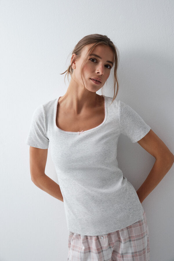 Women'secret Plaid cotton short sleeve long pyjamas beige