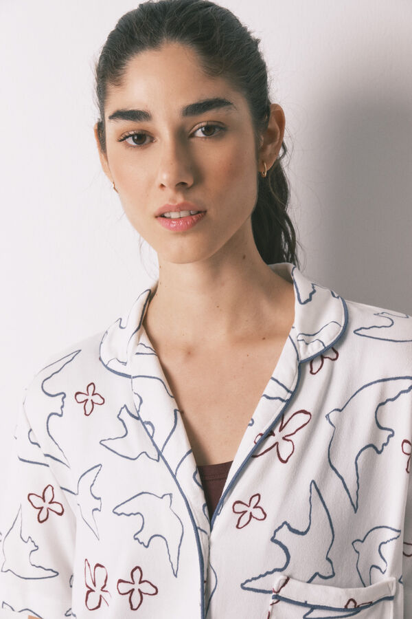 Women'secret White cotton bird print classic pyjamas white
