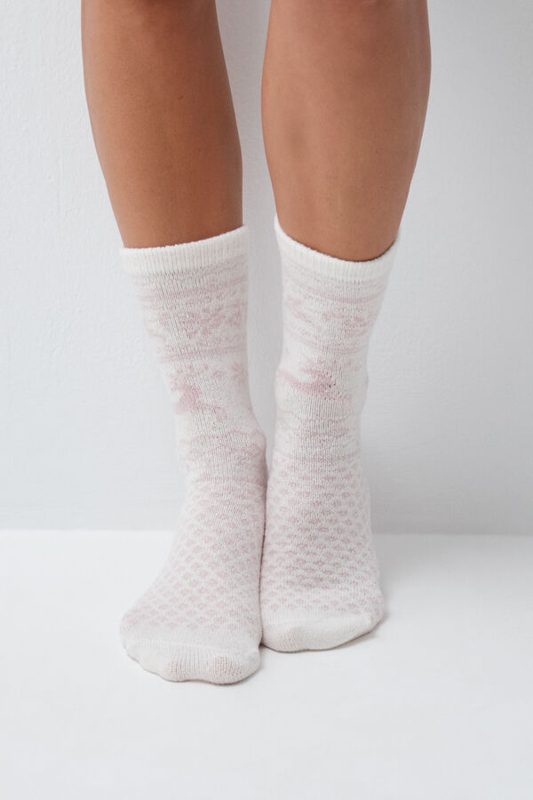 Women'secret Blue jacquard long socks pink