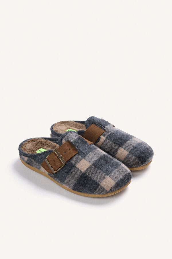 Hot Potatoes Zapatillas de casa tipo zuecos cuadros gris