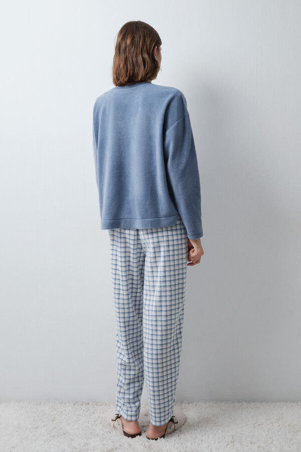 Women'secret Pyjama long polaire &agrave; carreaux Snoopy bleu