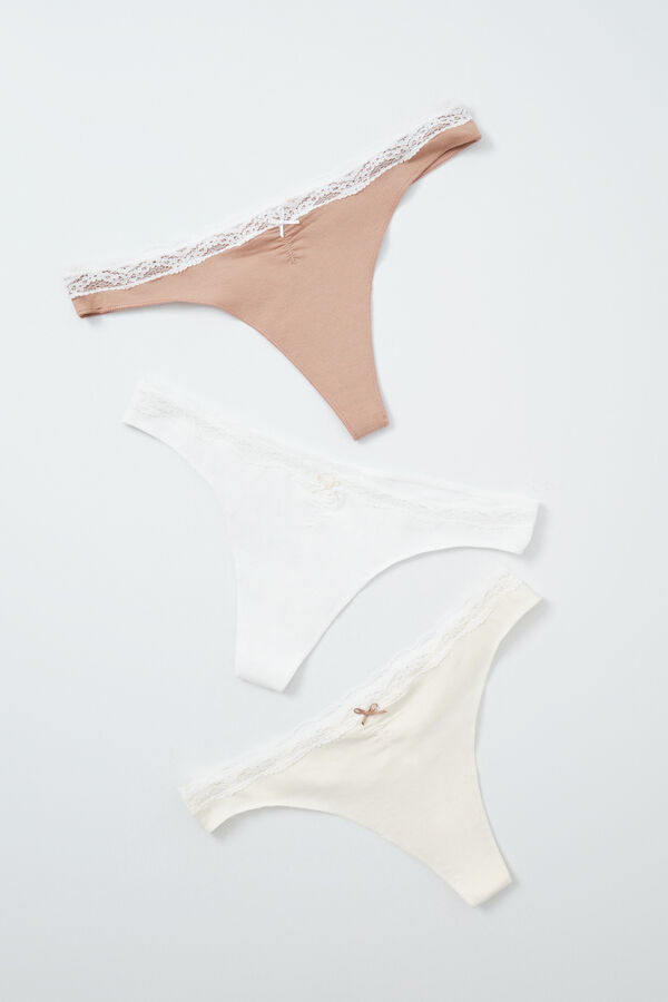 Women'secret Pack 3 tangas algod&oacute;n lisas encaje white
