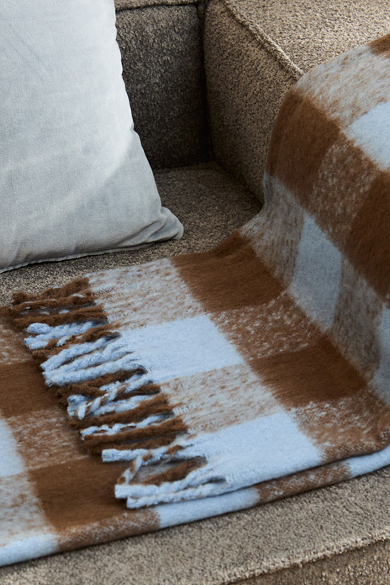 Calma House Plaid de algod&oacute;n a cuadros marrones Oslo