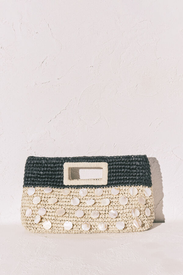 Women'secret Natural and black raffia medium handbag nude