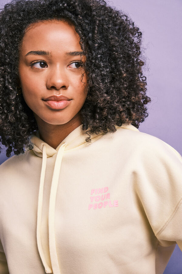 HI&BYE Sweat-shirt en molleton &agrave; capuche jaune imprim&eacute;