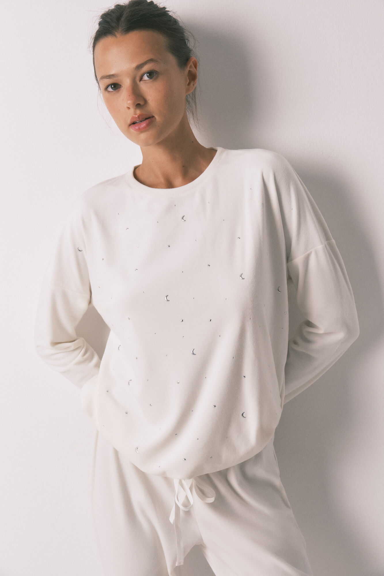 Women'secret Long pyjamas in soft white glitter velvet