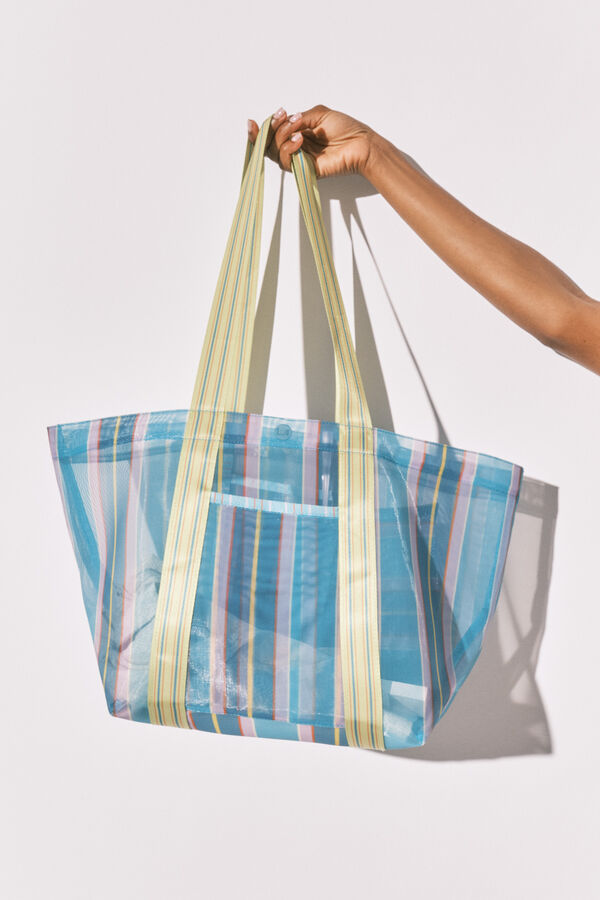 Women'secret Blue and green striped mesh large handbag printed