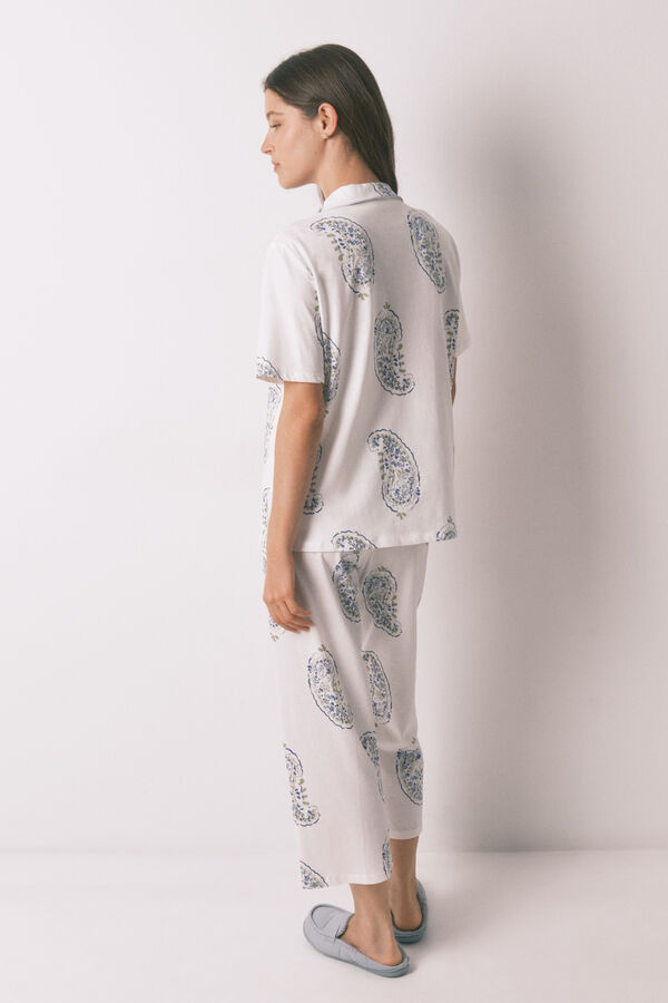 Women'secret Blue cotton Paisley classic pyjamas white