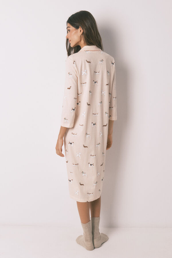 Women'secret Striped and dog print 100% cotton midi nightgown red