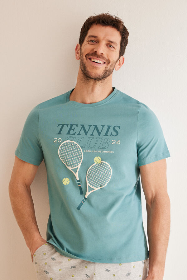 Womensecret Pyjama homme 100 % coton "Tennis Club" vert