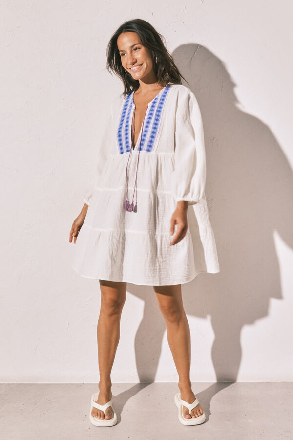 Women'secret Boho print cotton short dress beige