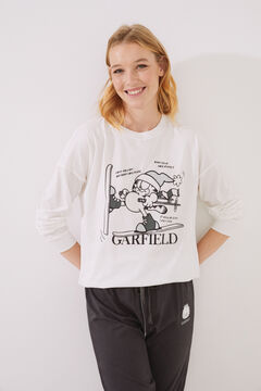 Womensecret Langer Pyjama 100 % Baumwolle Garfield Naturweiß