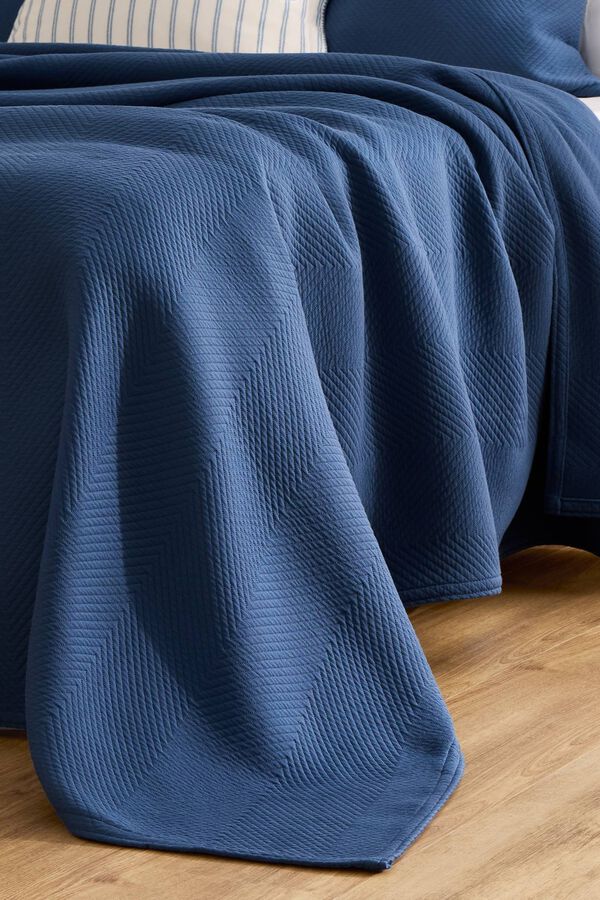 Textura 100% cotton jacquard bedspread blue