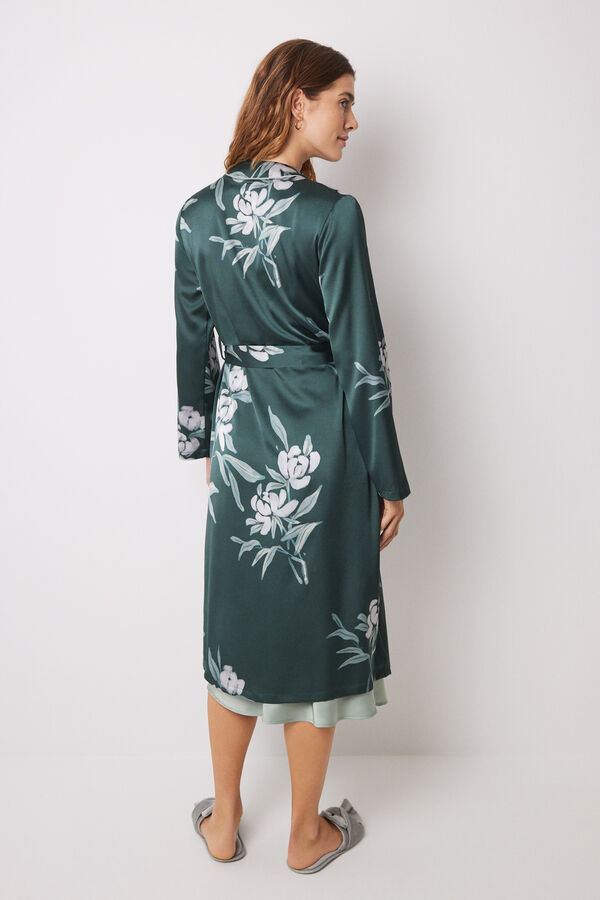 Womensecret Long floral satin robe green