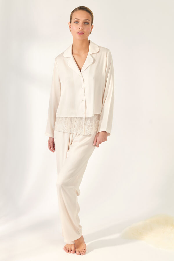 Promise Satin and lace tuxedo-style pyjamas beige