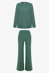 Penti Conjunto de pijama de manga comprida com gola redonda aconchegante verde