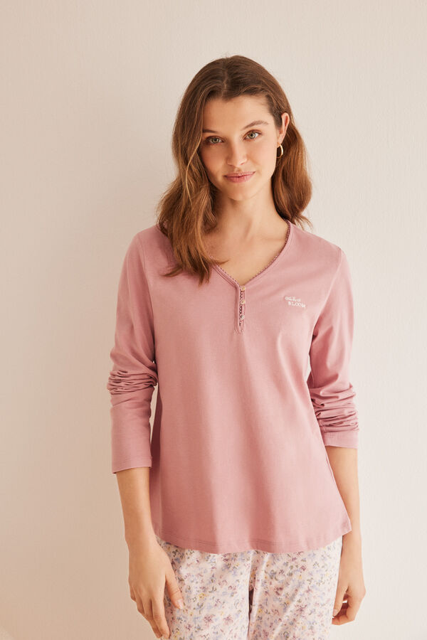 Womensecret Pyjama long 100 % coton rose fleurs rose