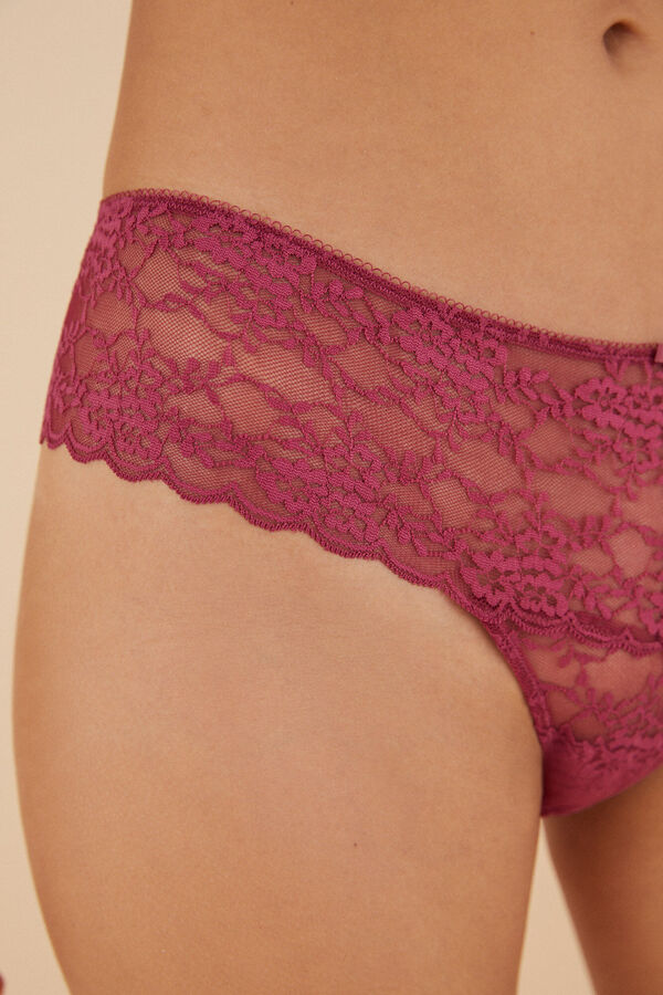 Womensecret Maroon lace wide side Brazilian panty pink
