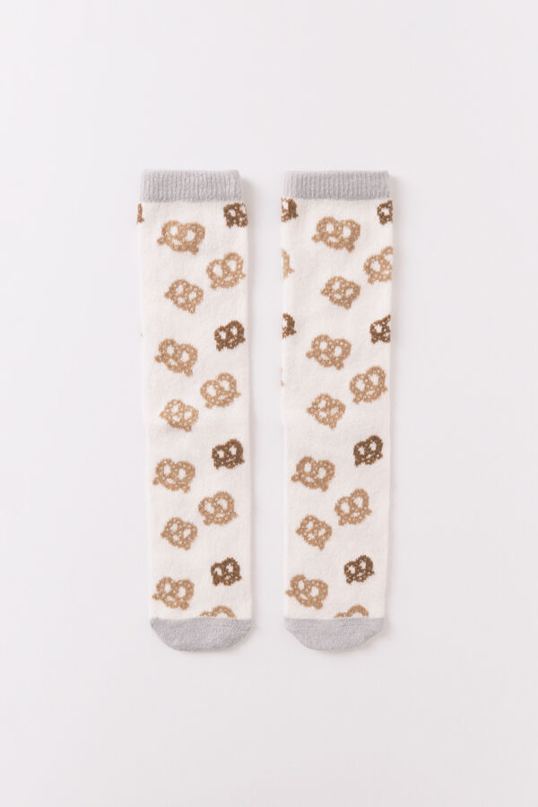 Women'secret Pretzel print long socks white