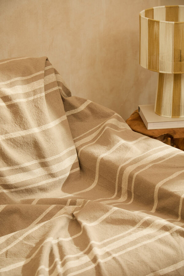 Calma House Colcha de algod&oacute;n a rayas en tono piedra Sorento beige