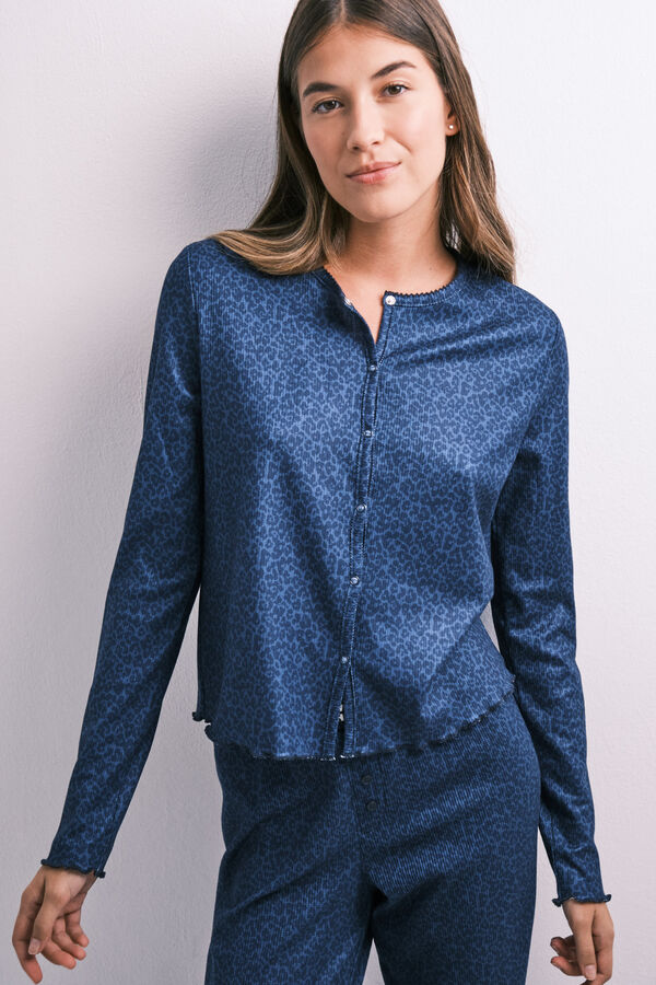 HI&BYE Blue animal print long pyjamas with buttons blue