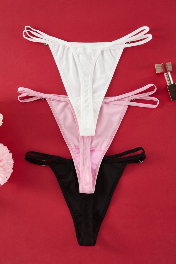 Trendyol Pack of 3 ribbed thongs with heart detail printed