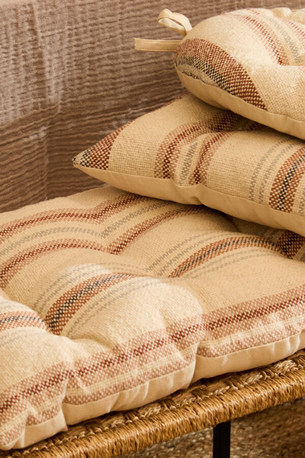 Calma House Coj&iacute;n de banco a rayas en tonos tierra Peru naranja