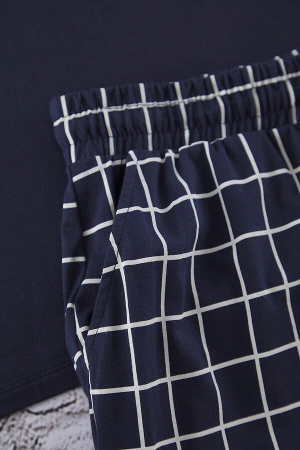 Trendyol Conjunto de pijama corto cuadros azul