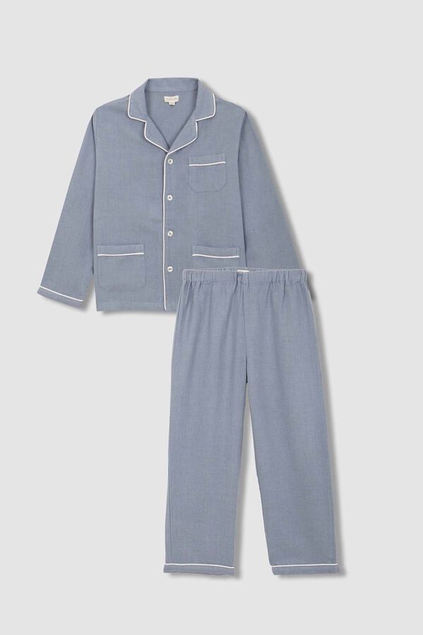 Gocco Herringbone camela pyjamas with blue contrast piping blue