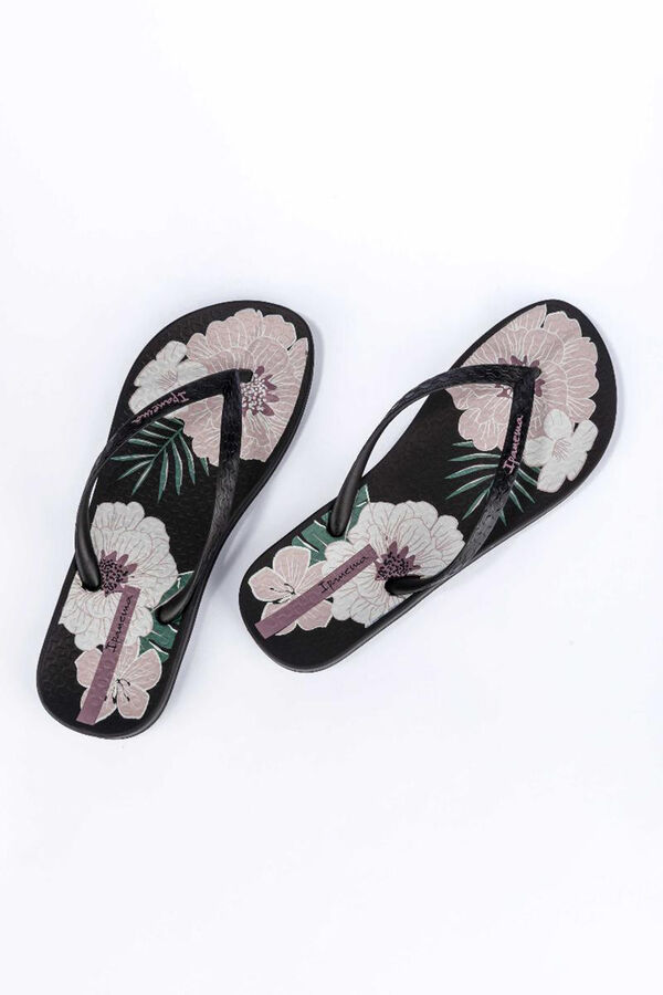 Ipanema Chinelos anat com flores pretas preto
